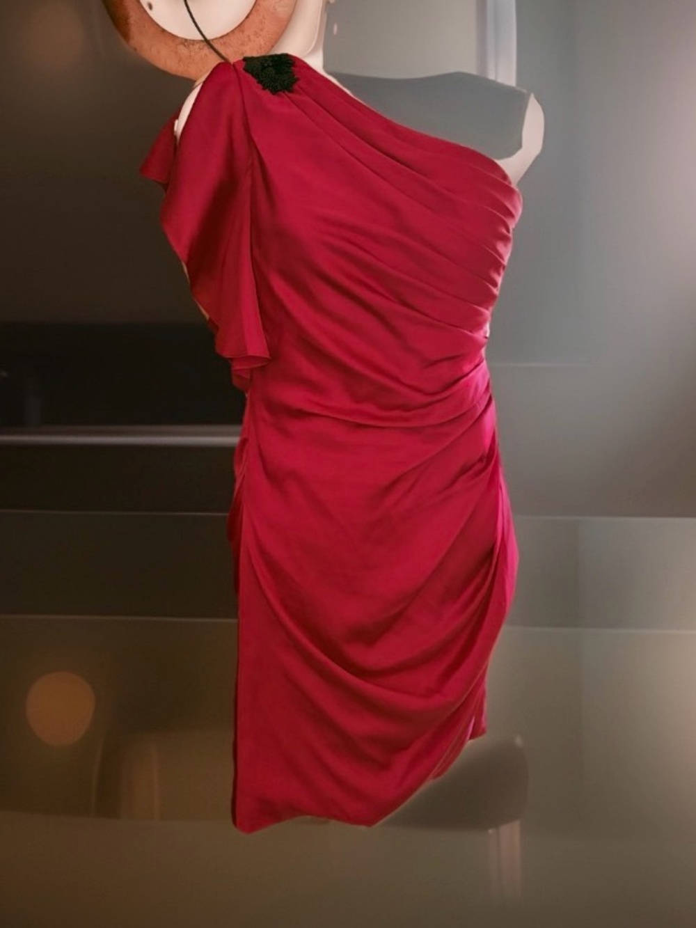 Y2K CACHE Vintage Satin Red, Beads & Sequins Dress WOMEN'S Size 4, One Shoulder